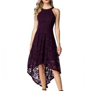 Dressystar Elegant High-Low Lace Dress in Rich Purple